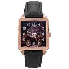 In The Cosmos Moon Sci-fi Space Sky Rose Gold Leather Watch  by Cendanart