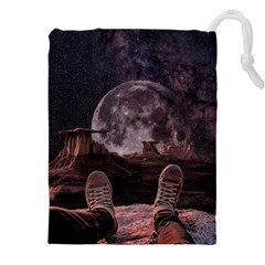 In The Cosmos Moon Sci-fi Space Sky Drawstring Pouch (5xl) by Cendanart