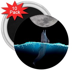 Dolphin Moon Water 3  Magnets (10 Pack)  by Ndabl3x