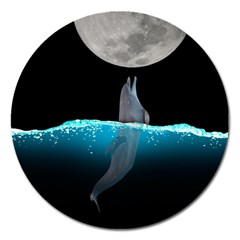 Dolphin Moon Water Magnet 5  (round) by Ndabl3x