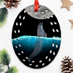 Dolphin Moon Water Ornament (oval Filigree) by Ndabl3x