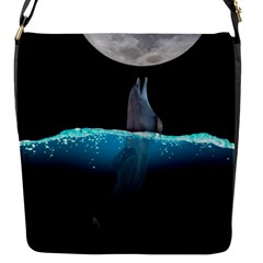 Dolphin Moon Water Flap Closure Messenger Bag (s) by Ndabl3x