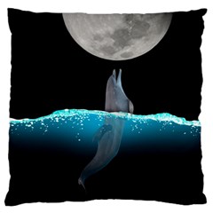 Dolphin Moon Water Large Premium Plush Fleece Cushion Case (one Side) by Ndabl3x