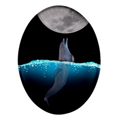 Dolphin Moon Water Oval Glass Fridge Magnet (4 Pack) by Ndabl3x