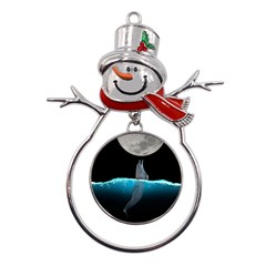 Dolphin Moon Water Metal Snowman Ornament by Ndabl3x