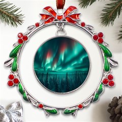 Aurora Borealis Snow Metal X mas Wreath Ribbon Ornament by Ndabl3x