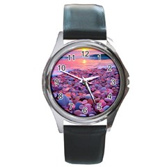 Sea Beach Water Sunset Ocean Round Metal Watch by Ndabl3x