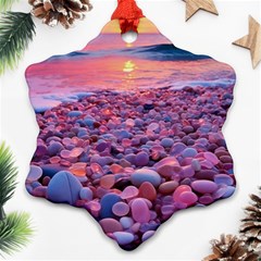 Sea Beach Water Sunset Ocean Snowflake Ornament (two Sides) by Ndabl3x