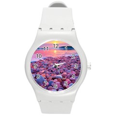 Sea Beach Water Sunset Ocean Round Plastic Sport Watch (m) by Ndabl3x