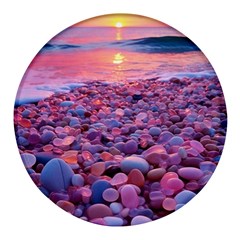 Sea Beach Water Sunset Ocean Round Glass Fridge Magnet (4 Pack) by Ndabl3x