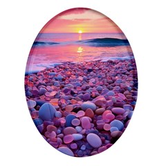 Sea Beach Water Sunset Ocean Oval Glass Fridge Magnet (4 Pack) by Ndabl3x