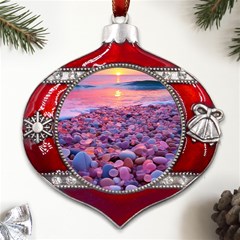 Sea Beach Water Sunset Ocean Metal Snowflake And Bell Red Ornament by Ndabl3x