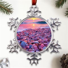 Sea Beach Water Sunset Ocean Metal Large Snowflake Ornament by Ndabl3x