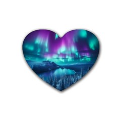 Lake Aurora Borealis Rubber Heart Coaster (4 Pack) by Ndabl3x