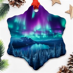 Lake Aurora Borealis Snowflake Ornament (two Sides) by Ndabl3x