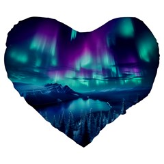 Lake Aurora Borealis Large 19  Premium Flano Heart Shape Cushions by Ndabl3x