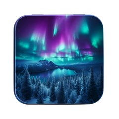 Lake Aurora Borealis Square Metal Box (black) by Ndabl3x