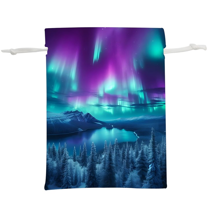 Lake Aurora Borealis Lightweight Drawstring Pouch (XL)