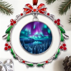 Lake Aurora Borealis Metal X mas Wreath Ribbon Ornament by Ndabl3x