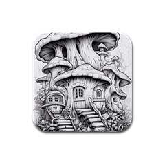 House Tree Fairy Rubber Square Coaster (4 Pack) by Ndabl3x