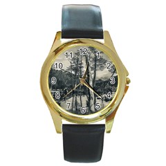 Dry Forest Landscape, Tierra Del Fuego, Argentina Round Gold Metal Watch by dflcprintsclothing