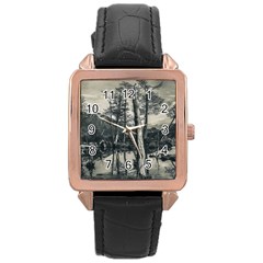 Dry Forest Landscape, Tierra Del Fuego, Argentina Rose Gold Leather Watch  by dflcprintsclothing