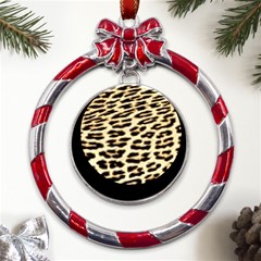 Leopard Print Metal Red Ribbon Round Ornament by TShirt44