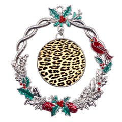 Leopard Print Metal X mas Wreath Holly Leaf Ornament