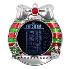 Doctor Who Tardis Metal X mas Ribbon With Red Crystal Round Ornament by Cendanart