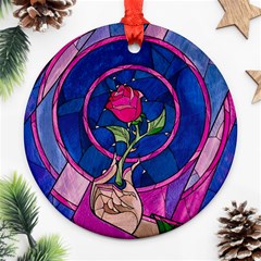 Enchanted Rose Stained Glass Ornament (round) by Cendanart