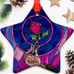 Enchanted Rose Stained Glass Star Ornament (two Sides) by Cendanart