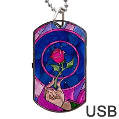 Enchanted Rose Stained Glass Dog Tag Usb Flash (one Side) by Cendanart