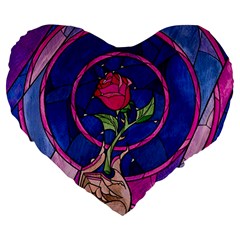 Enchanted Rose Stained Glass Large 19  Premium Heart Shape Cushions by Cendanart