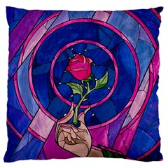 Enchanted Rose Stained Glass Large Premium Plush Fleece Cushion Case (two Sides) by Cendanart