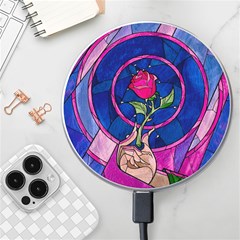 Enchanted Rose Stained Glass Wireless Fast Charger(white) by Cendanart