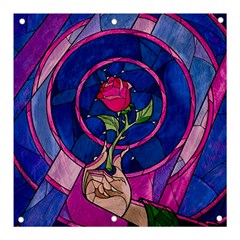 Enchanted Rose Stained Glass Banner And Sign 3  X 3  by Cendanart