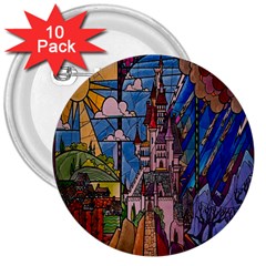 Castle Building Stained Glass 3  Buttons (10 Pack)  by Cendanart