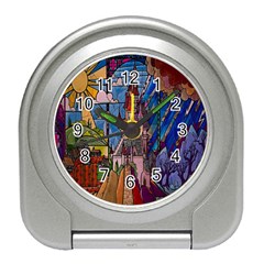 Castle Building Stained Glass Travel Alarm Clock by Cendanart