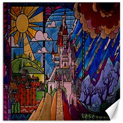 Castle Building Stained Glass Canvas 12  X 12  by Cendanart