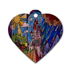 Castle Building Stained Glass Dog Tag Heart (one Side) by Cendanart