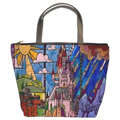 Castle Building Stained Glass Bucket Bag by Cendanart