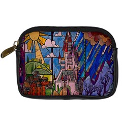 Castle Building Stained Glass Digital Camera Leather Case by Cendanart