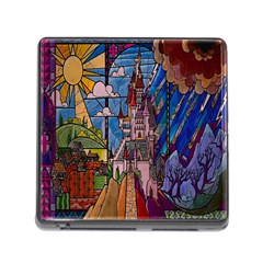 Castle Building Stained Glass Memory Card Reader (square 5 Slot) by Cendanart