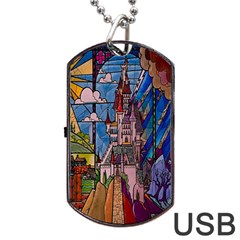 Castle Building Stained Glass Dog Tag Usb Flash (two Sides) by Cendanart