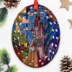 Castle Building Stained Glass Oval Filigree Ornament (two Sides) by Cendanart