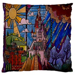 Castle Building Stained Glass Large Cushion Case (two Sides) by Cendanart