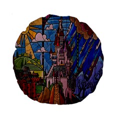 Castle Building Stained Glass Standard 15  Premium Round Cushions by Cendanart