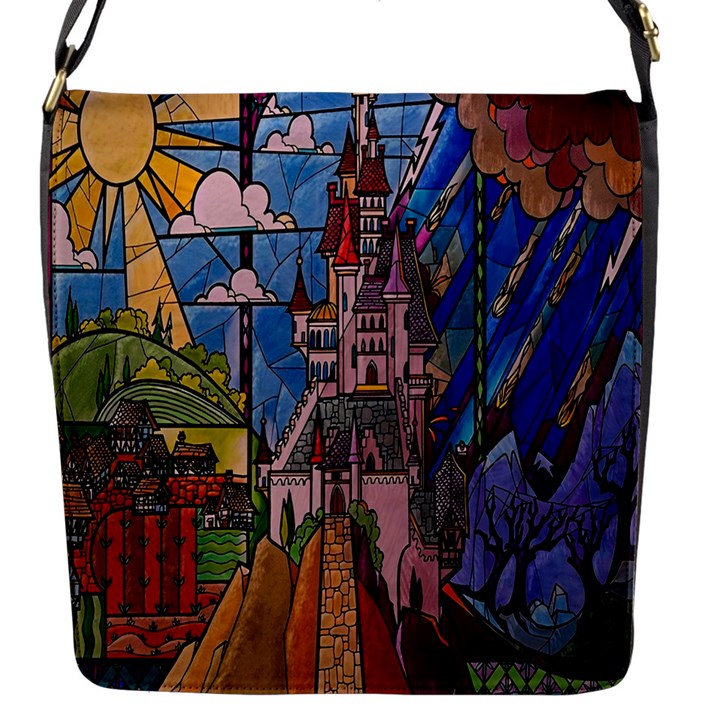 Castle Building Stained Glass Flap Closure Messenger Bag (S)