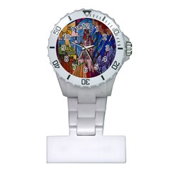 Castle Building Stained Glass Plastic Nurses Watch by Cendanart