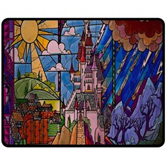 Castle Building Stained Glass Two Sides Fleece Blanket (medium) by Cendanart